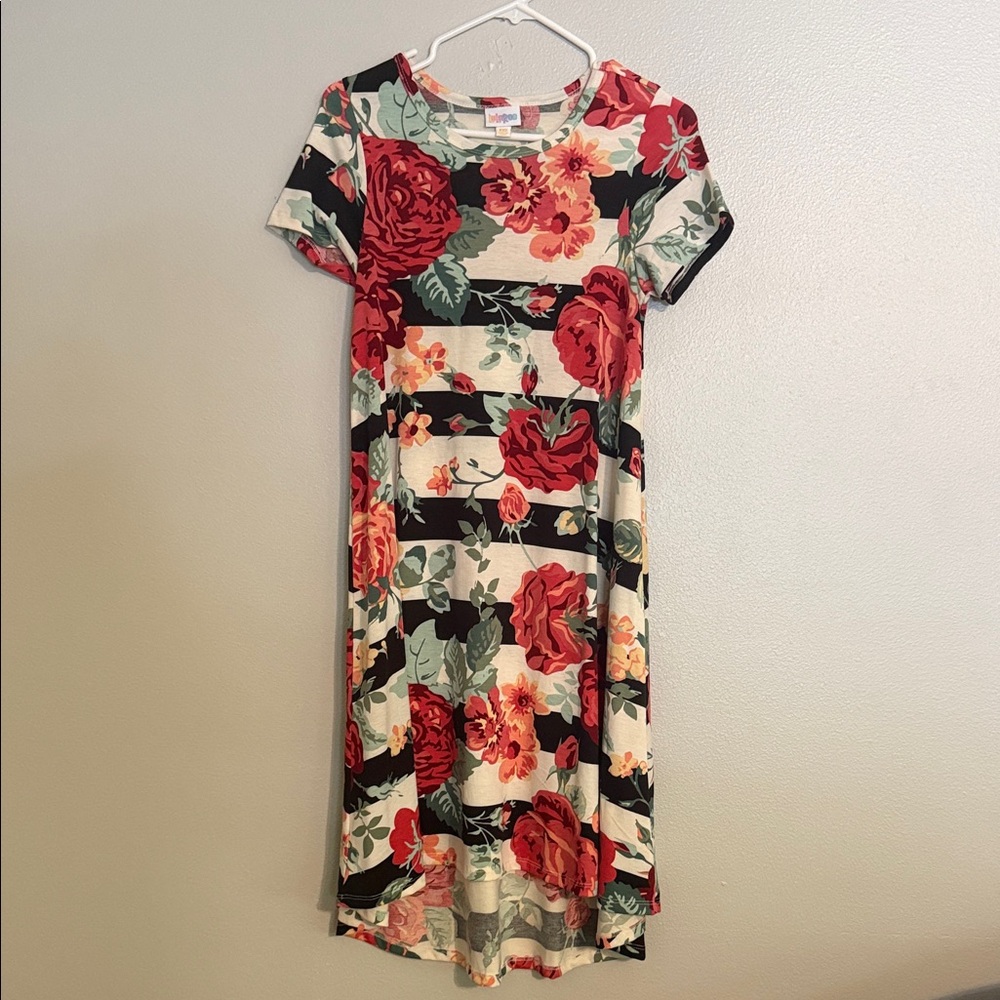 LuLaRoe Red and Black Floral Midi Dress